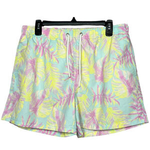 Zara Men's Tropical Pastel Leaf Print Swim Trunks Swimsuit Size XL